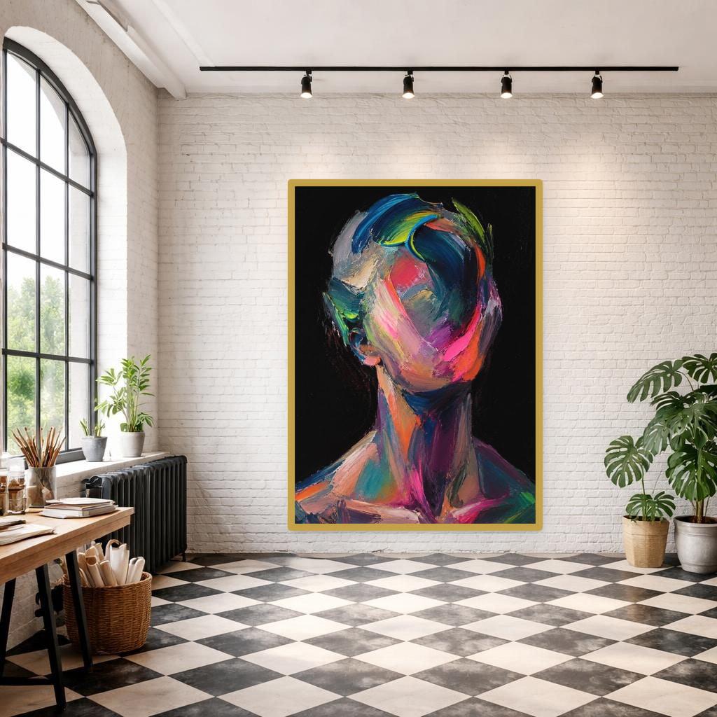 Abstract Colorful Portrait Wall Art Print, Abstract Expressionism Canvas Art, Living Room Decor, Ready to Hang
