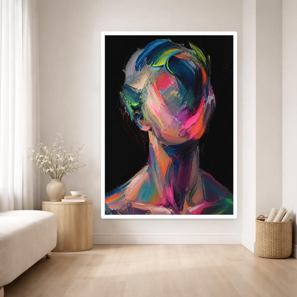 Abstract Colorful Portrait Wall Art Print, Abstract Expressionism Canvas Art, Living Room Decor, Ready to Hang