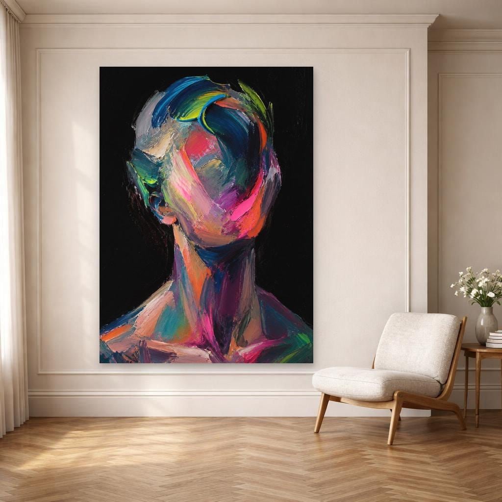 Abstract Colorful Portrait Wall Art Print, Abstract Expressionism Canvas Art, Living Room Decor, Ready to Hang