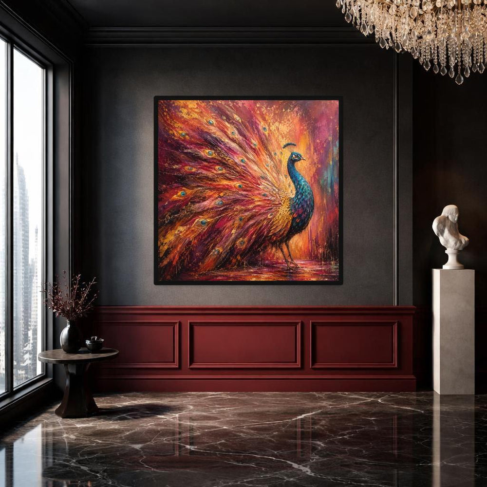 Colorful Peacock Art Print, Vibrant Animal Art Canvas Wall Art, Living Room Decor, Framed Canvas