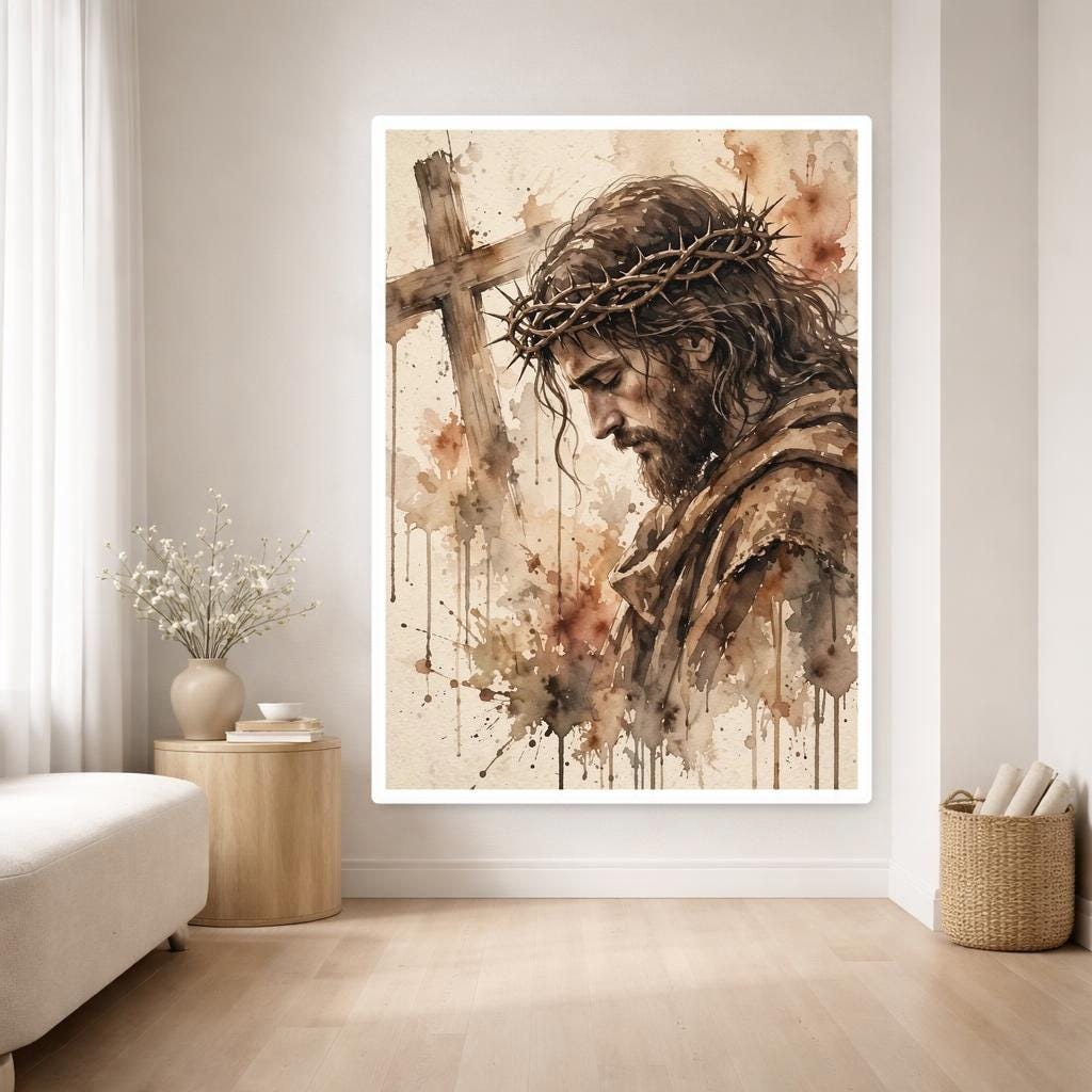 Jesus Christ Wall Art Print, Christian Canvas Art, Prayer Room Decor, Framed Canvas