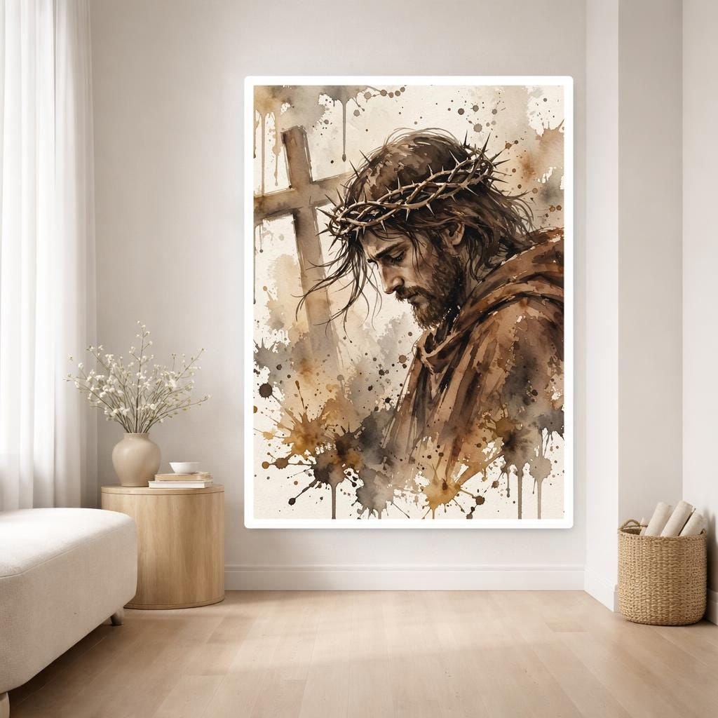 Jesus Christ Framed Canvas Print, Christian Wall Art, Religious Prayer Room Decor