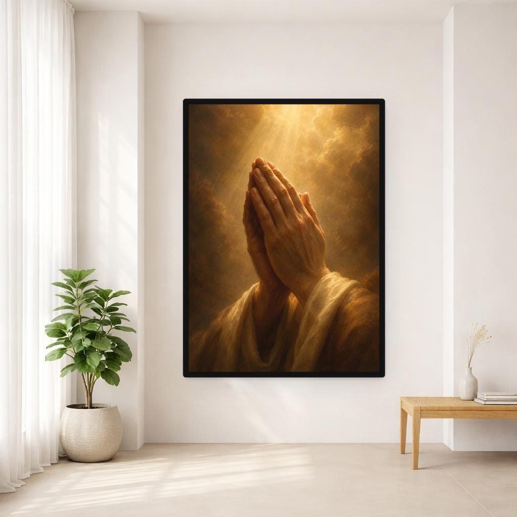 Praying Hands Canvas Wall Art, Religious Art, Christian Prayer Room Decor, Framed Canvas