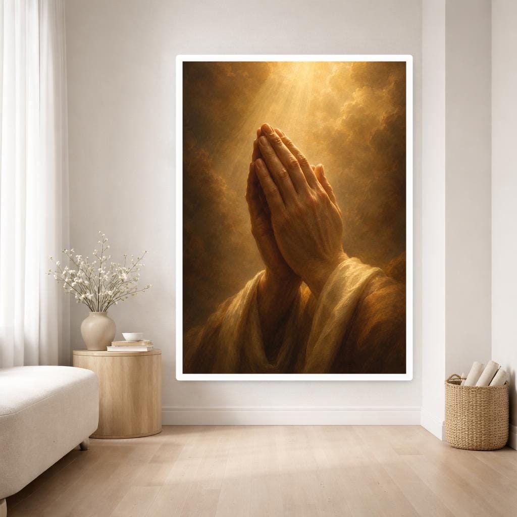 Praying Hands Canvas Wall Art, Religious Art, Christian Prayer Room Decor, Framed Canvas