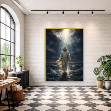Jesus Christ Walking on Water Canvas Print, Divine Light Wall Art, Faith Based Prayer Room Decor, Ready to Hang