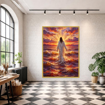 Jesus in Waves Canvas Print, Dramatic Religious Wall Art, Faith Based Prayer Room Decor, Ready to Hang