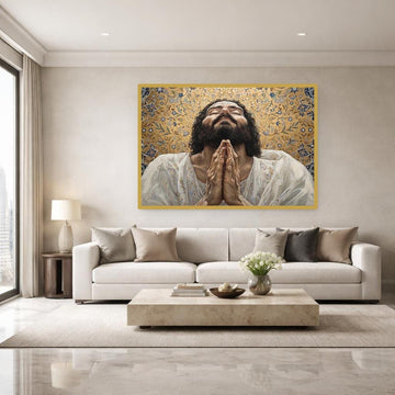 Gold Religious Art Gustav Klimt Jesus Christ Praying Canvas Wall Art, Religious Gold Art, Prayer Room Decor, Framed Canvas