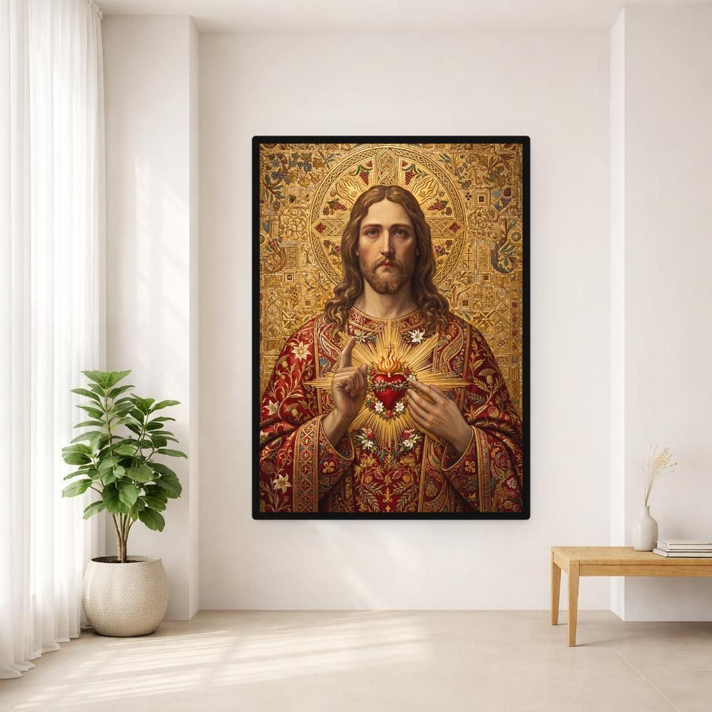 Jesus Christ Canvas Wall Art, Christian Art, Christian Prayer Room Decor, Framed Canvas