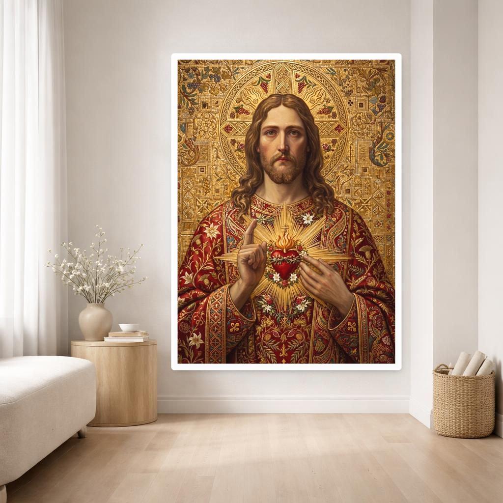 Jesus Christ Canvas Wall Art, Christian Art, Christian Prayer Room Decor, Framed Canvas