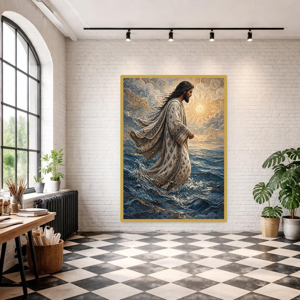 Jesus Walking on Water Canvas Print, Religious Art Wall Art, Faith Based Living Room Decor, Ready to Hang