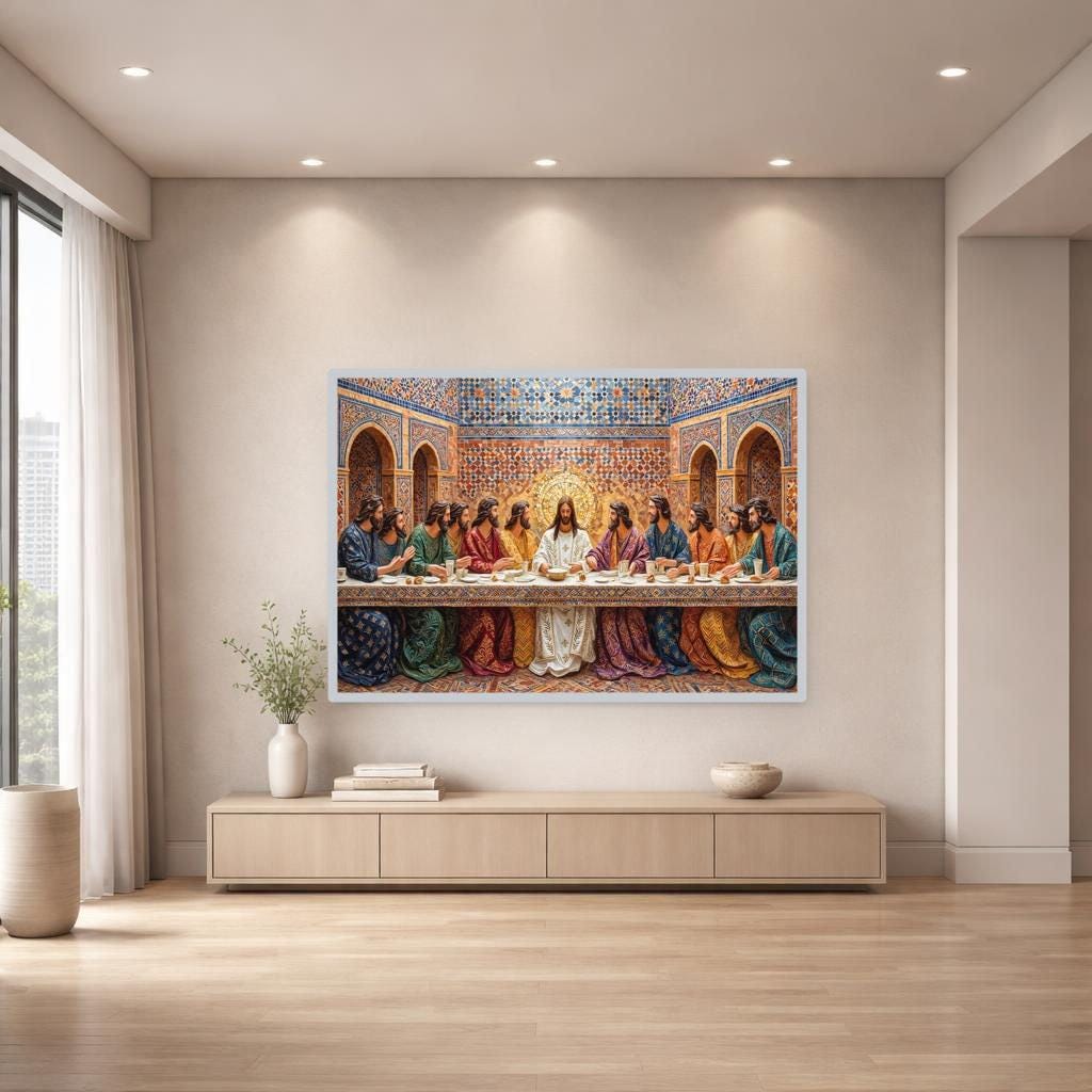 Gustav Klimt Last Supper Canvas Wall Art, Gold Mosaic Religious Art Religious Art Print, Prayer Room Decor, Gallery Wall Art