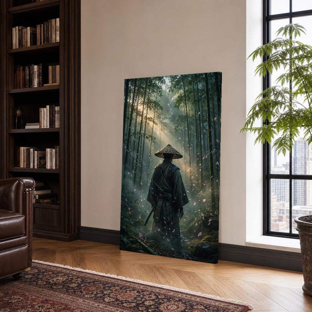 Green Samurai Warrior Canvas Wall Art