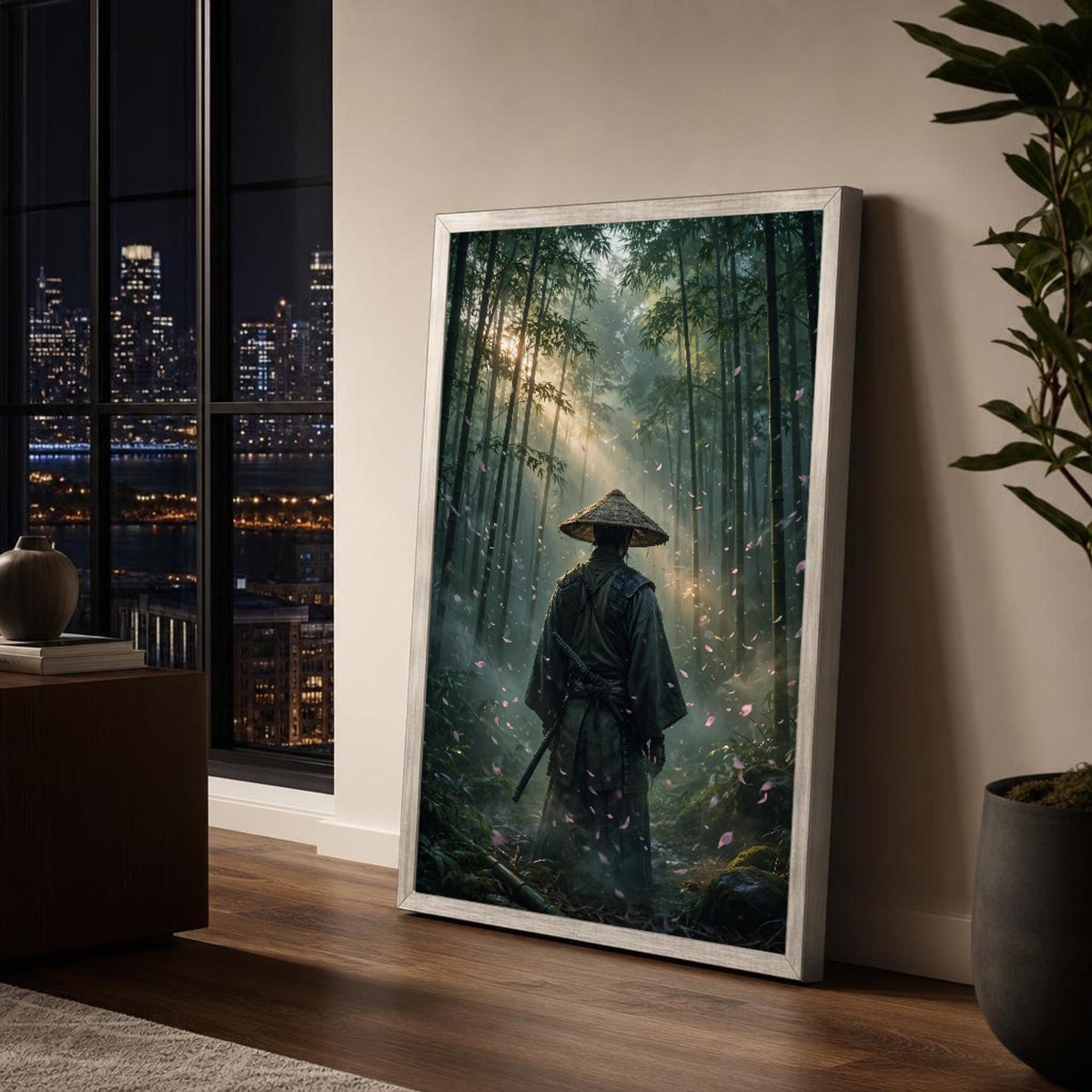 Green Samurai Warrior Canvas Wall Art