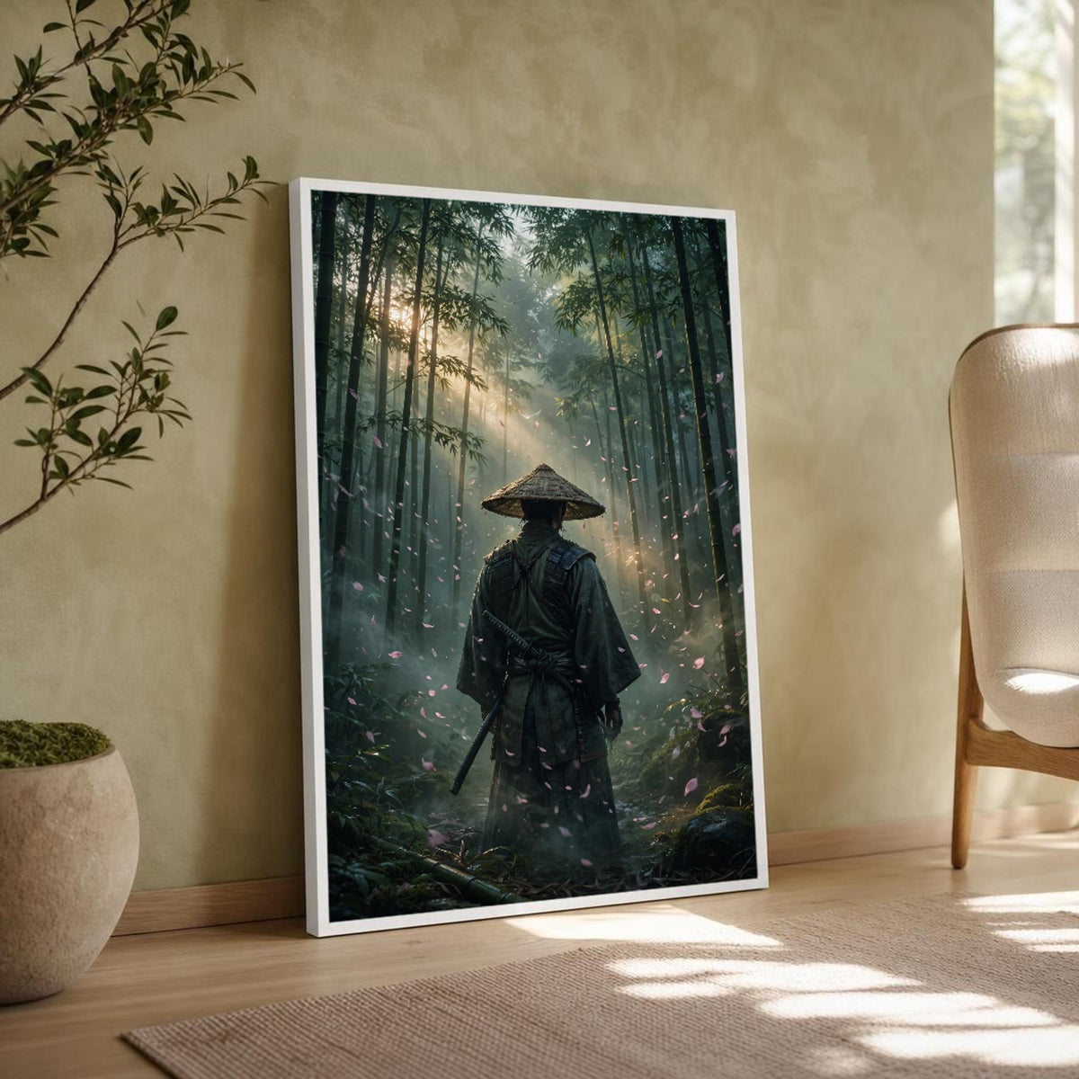 Green Samurai Warrior Canvas Wall Art