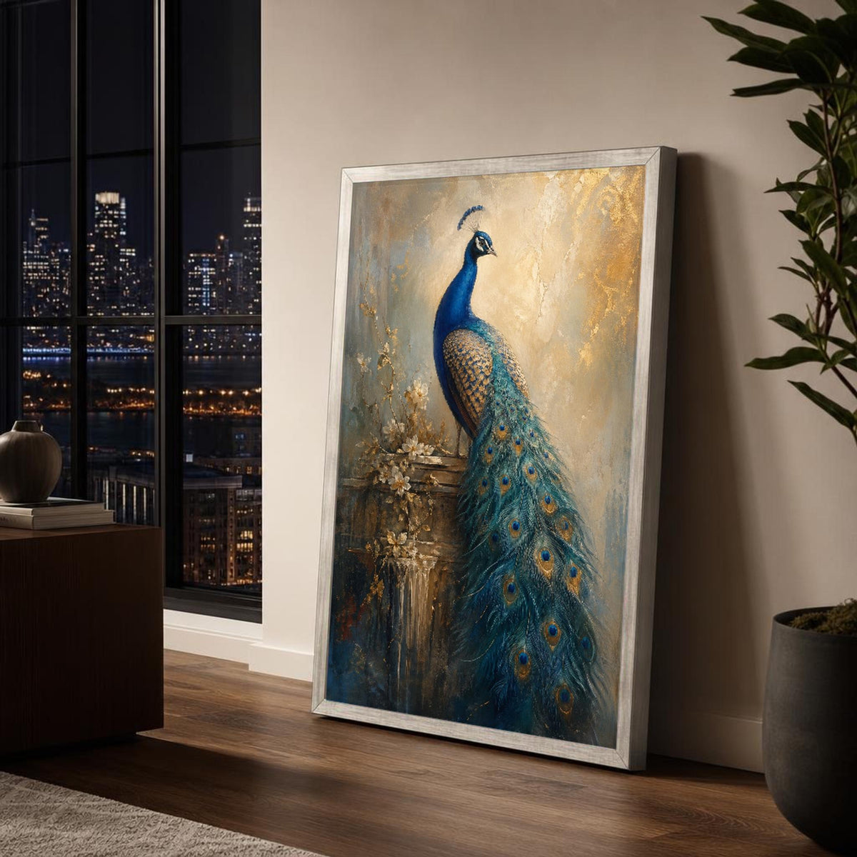 Blue and Gold Peacock Canvas Wall Art, Peacock Feathers