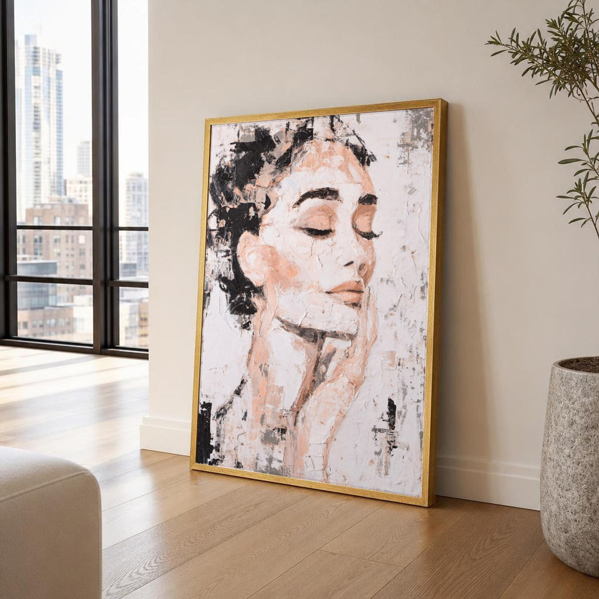 Female Portrait Canvas Wall Art, Neutral Tones Minimalist, Abstract