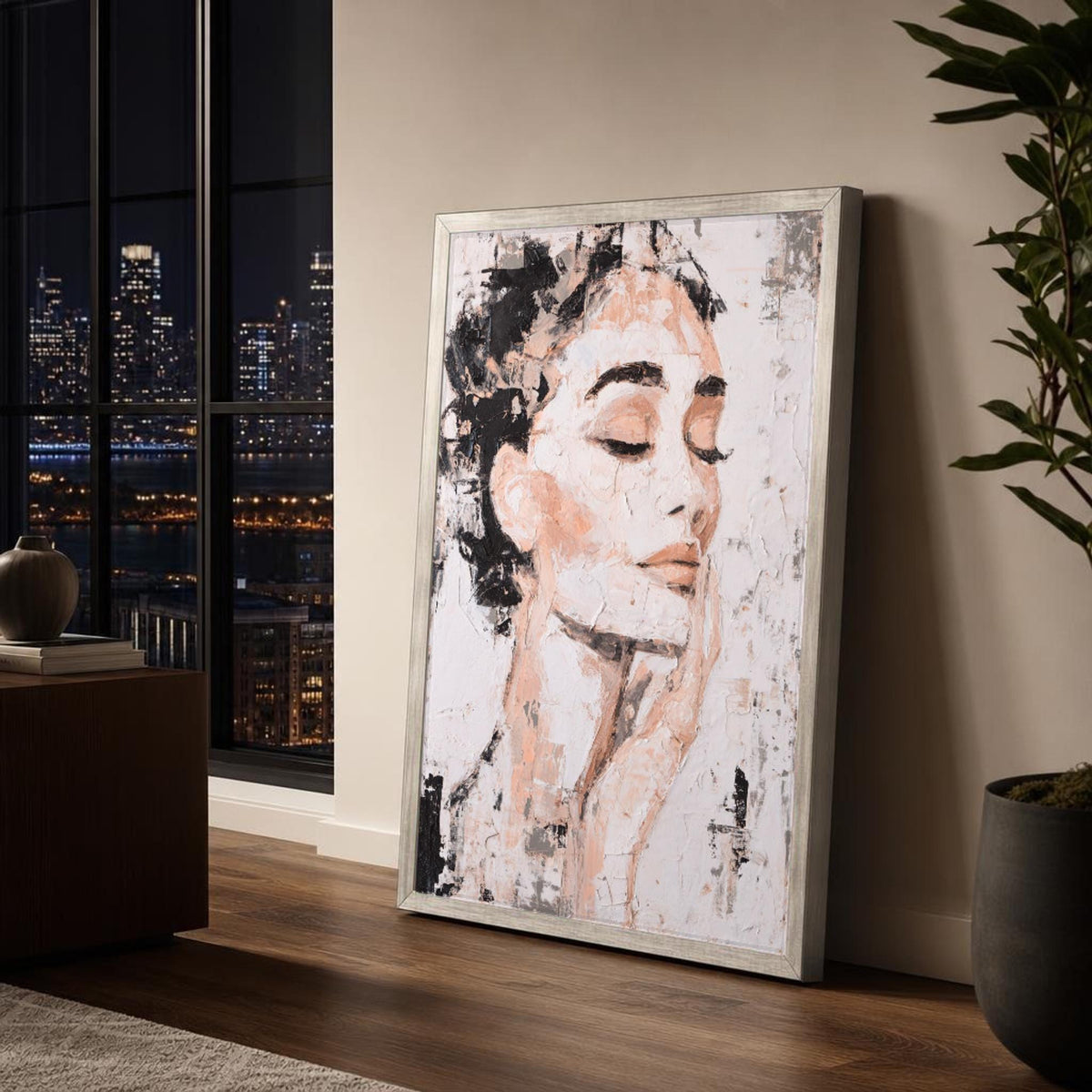 Female Portrait Canvas Wall Art, Neutral Tones Minimalist, Abstract