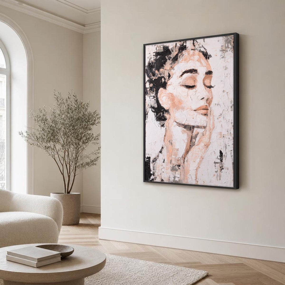 Female Portrait Canvas Wall Art, Neutral Tones Minimalist, Abstract
