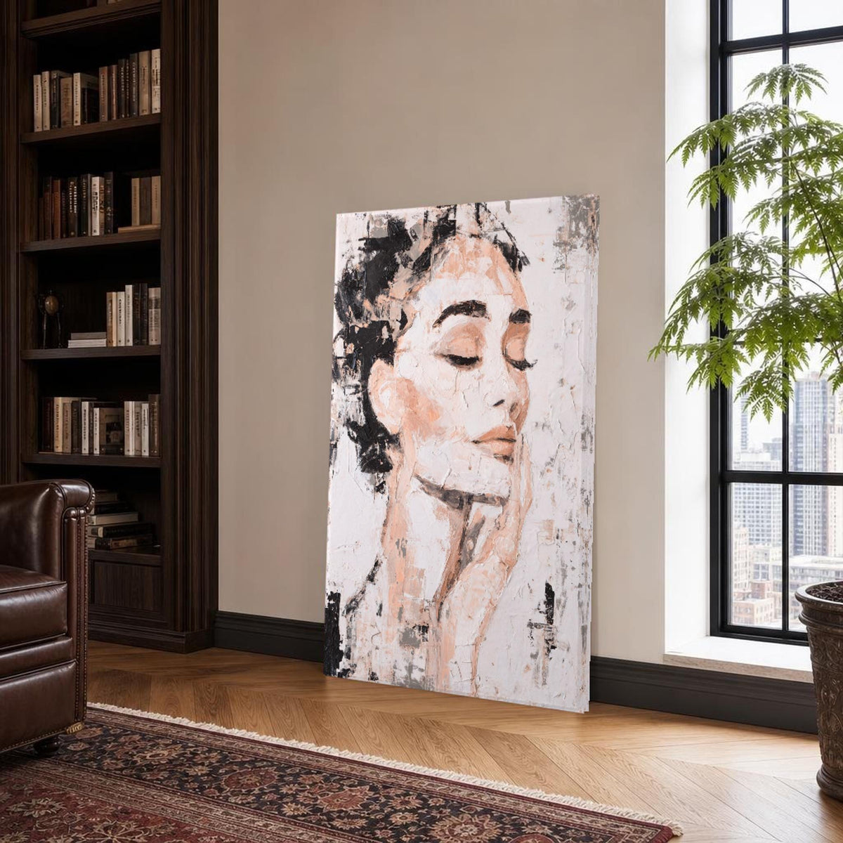 Female Portrait Canvas Wall Art, Neutral Tones Minimalist, Abstract