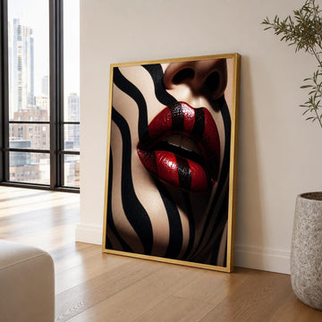 Lips with Stripes Canvas Wall Art, Modern, Striped Pattern