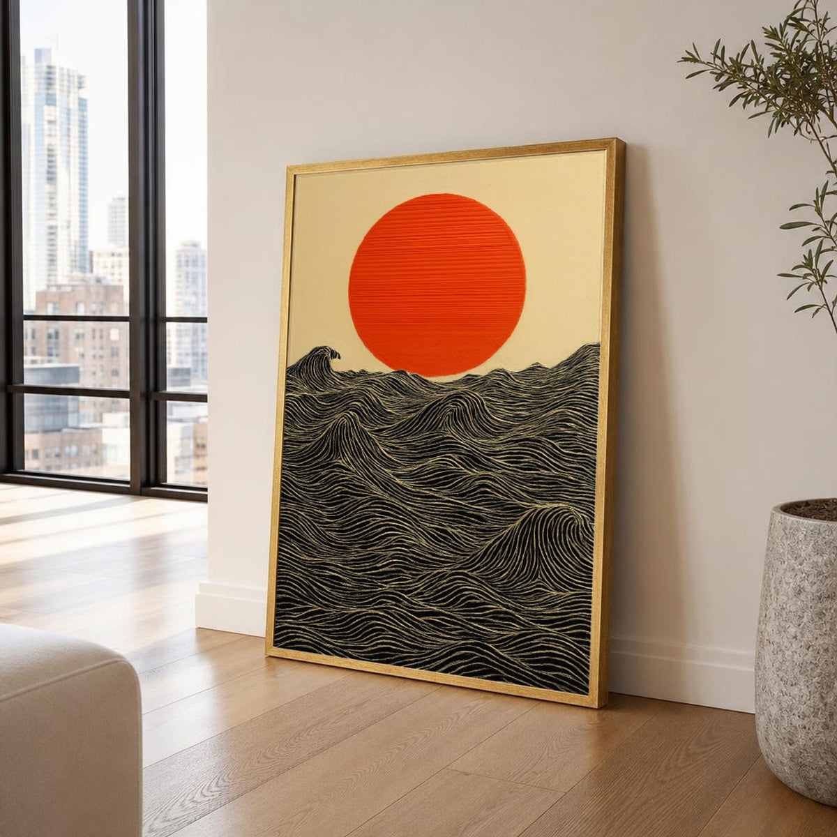 Waves and Sun Canvas Wall Art, Abstract, Ocean