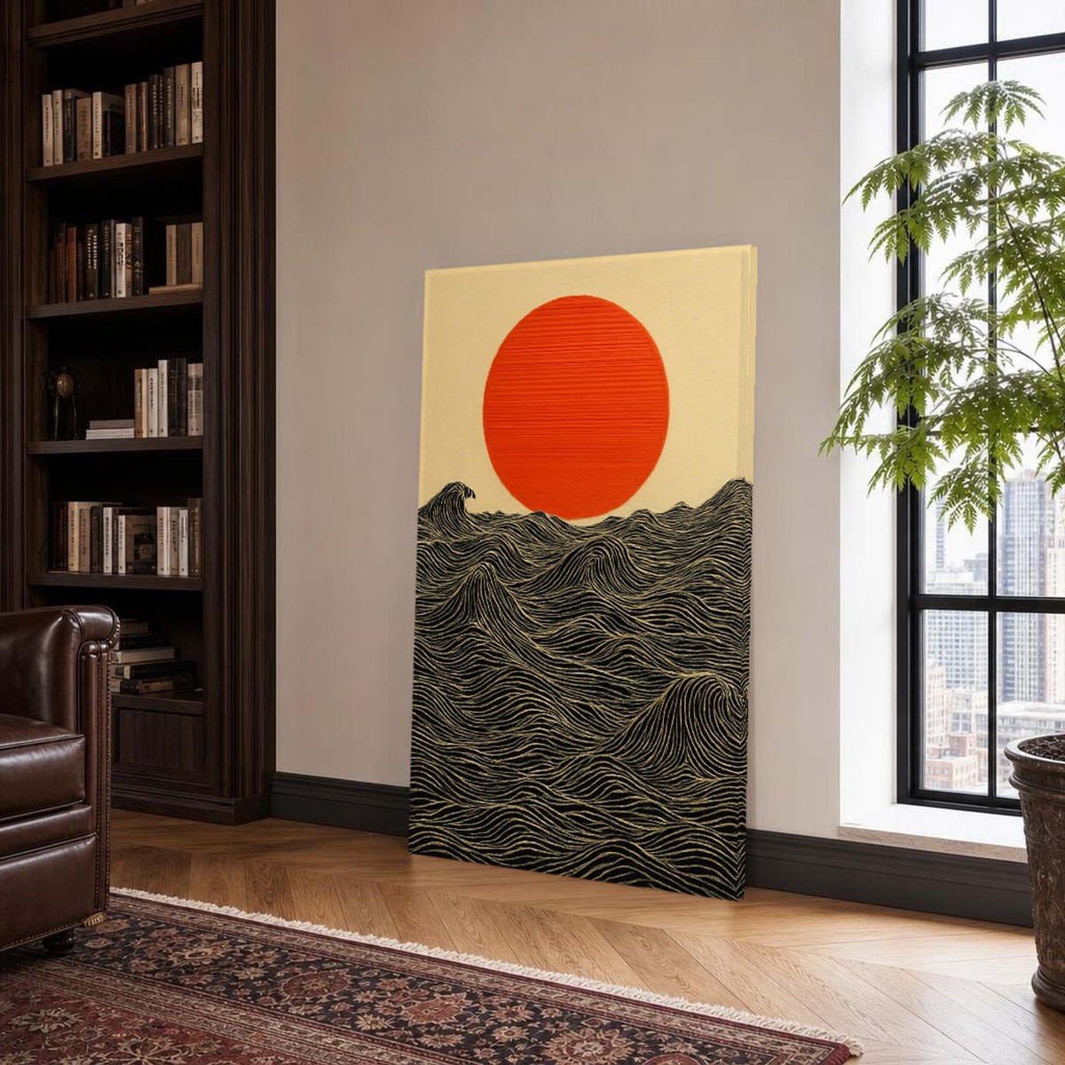 Waves and Sun Canvas Wall Art, Abstract, Ocean