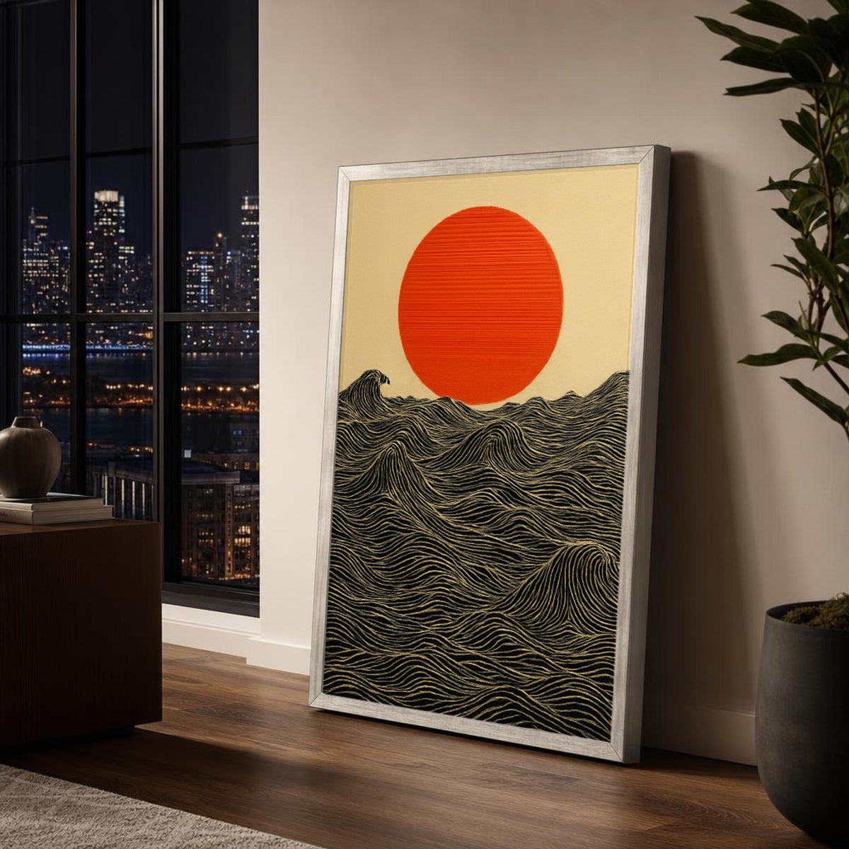 Waves and Sun Canvas Wall Art, Abstract, Ocean