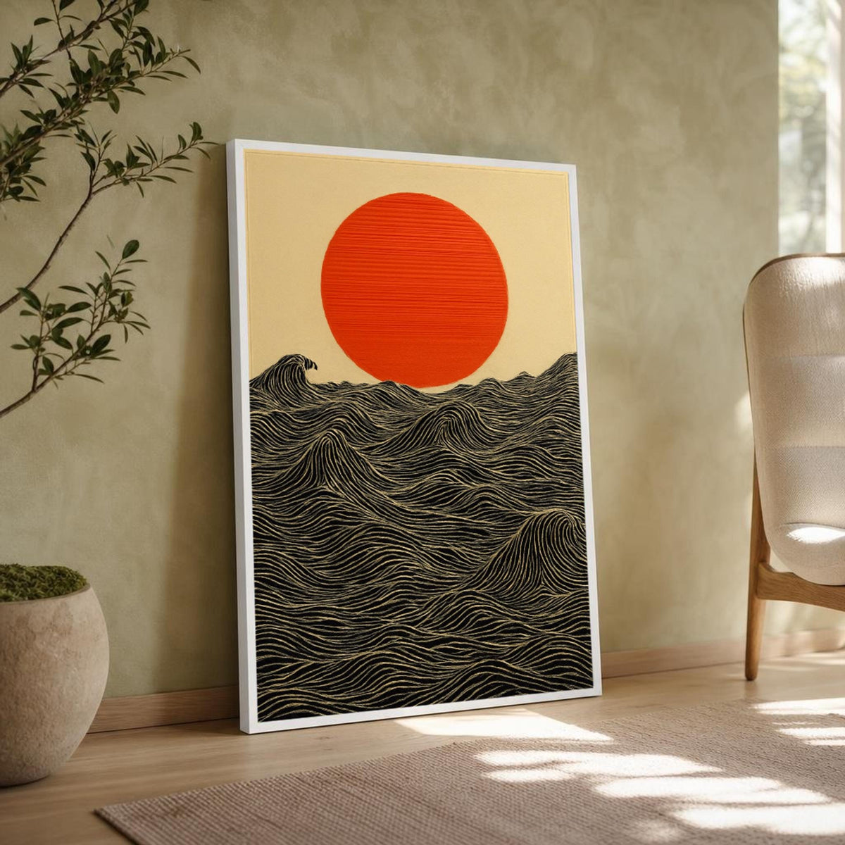 Waves and Sun Canvas Wall Art, Abstract, Ocean