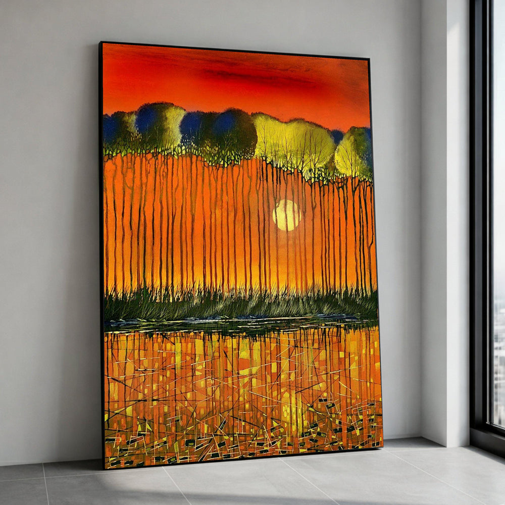Abstract Sunset Forest Canvas Print, Modern Orange Landscape Wall Art