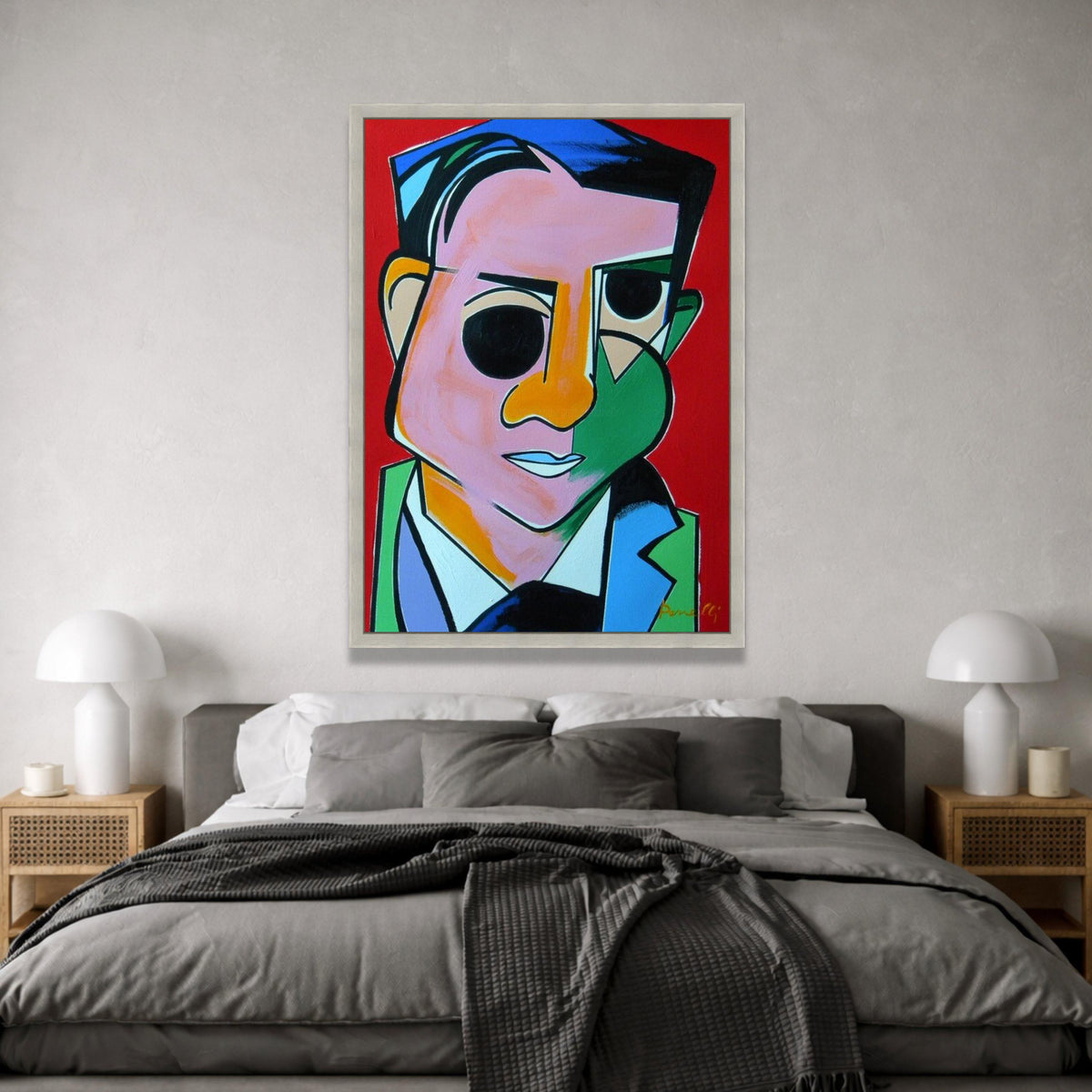 Abstract Cubist Portrait Canvas, Colorful Geometric Face Wall Art