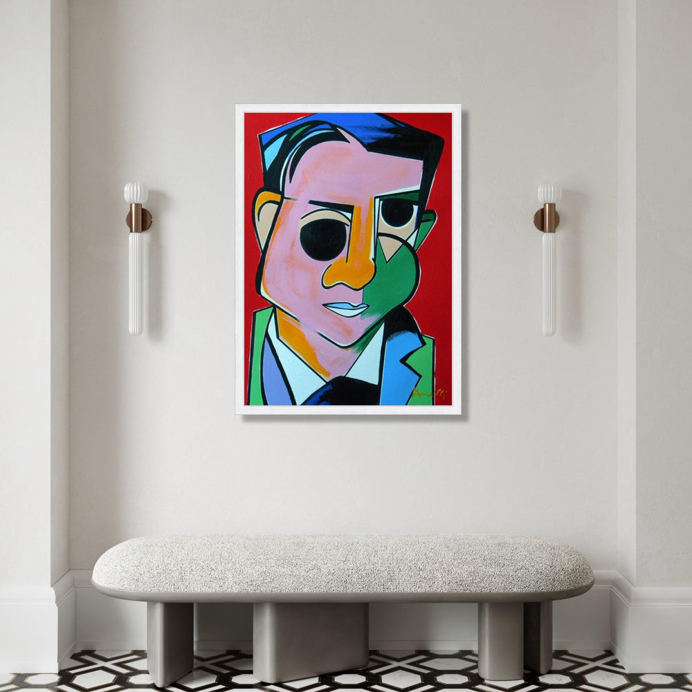Abstract Cubist Portrait Canvas, Colorful Geometric Face Wall Art
