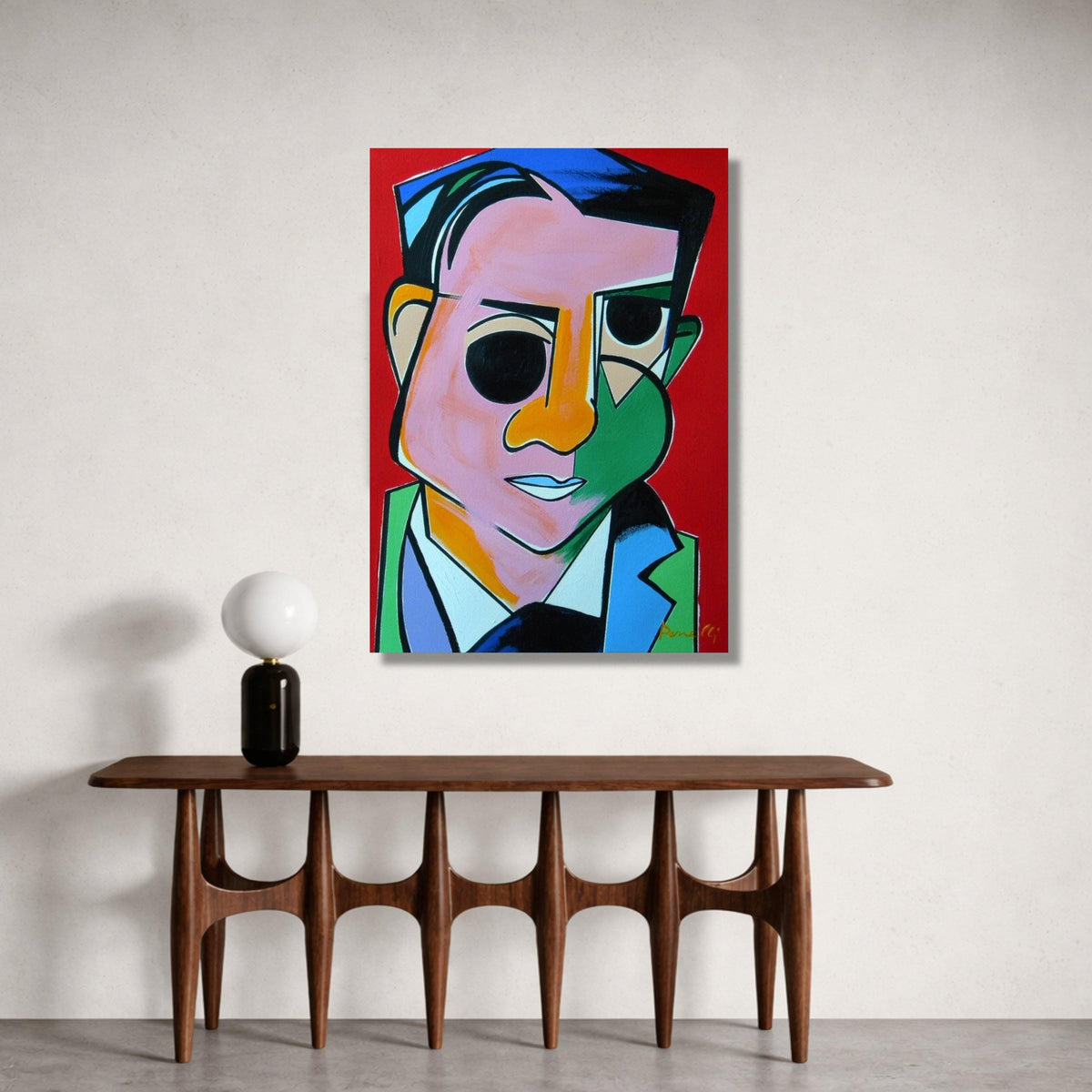 Abstract Cubist Portrait Canvas, Colorful Geometric Face Wall Art