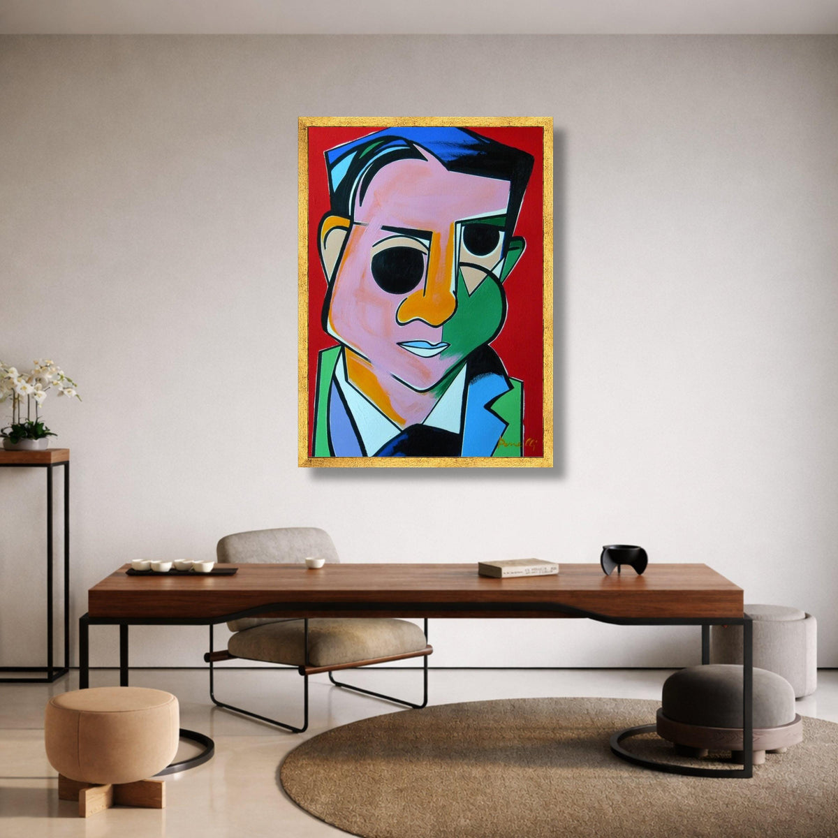 Abstract Cubist Portrait Canvas, Colorful Geometric Face Wall Art