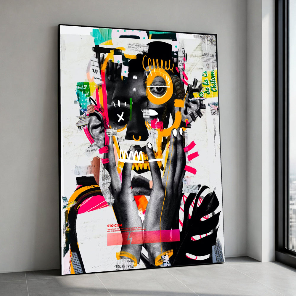 Abstract Face Canvas, Graffiti Style Mixed Media Portrait, Urban Art Print