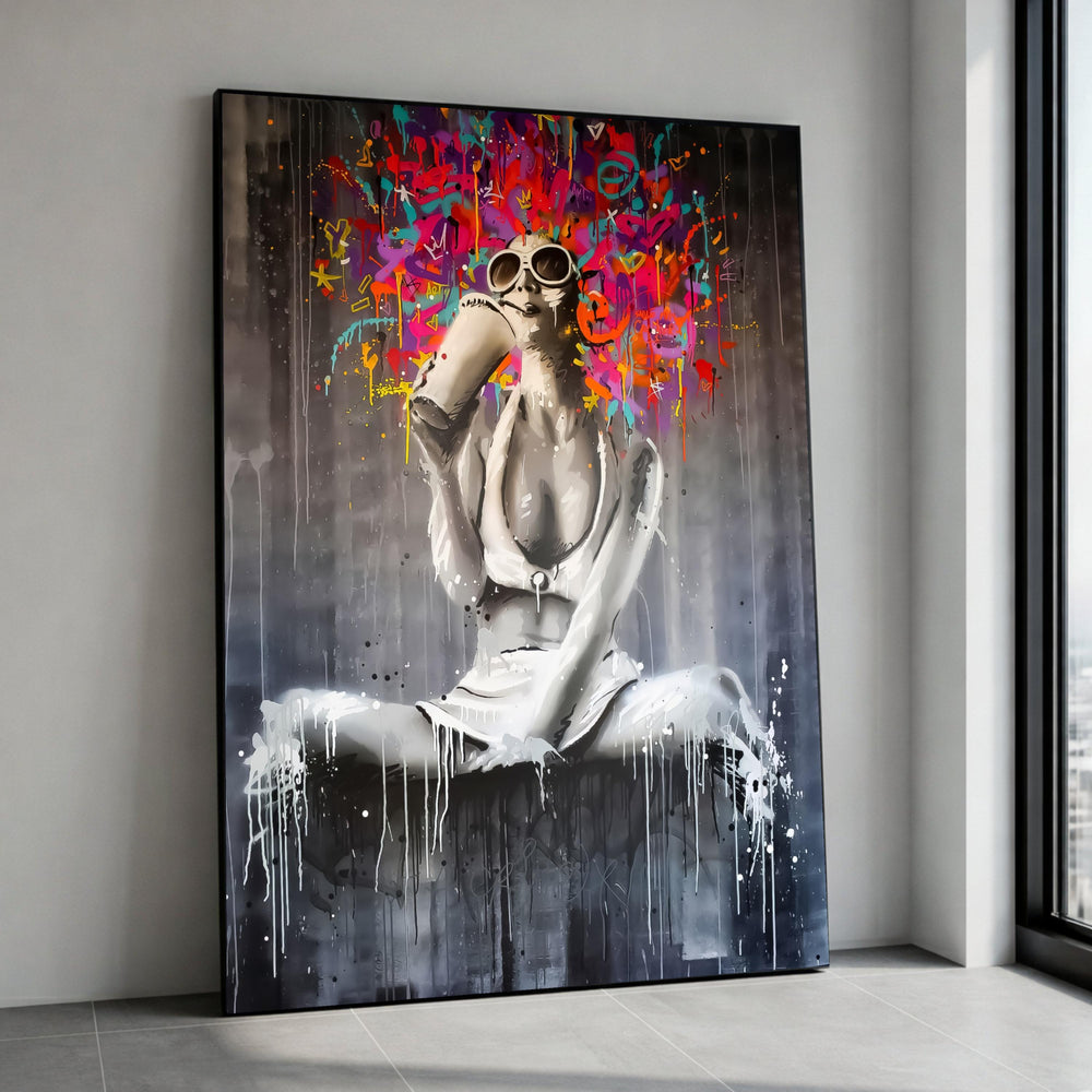 Vibrant Urban Graffiti Woman Canvas, Modern Pop Art Wall Decor, Colorful Abstract Head Explosion, Contemporary Street Art Canvas Print Art
