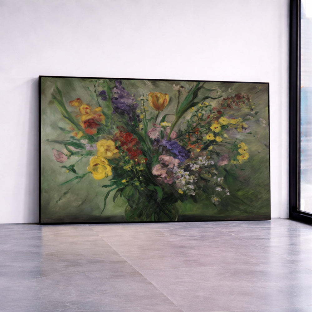 Colorful Spring Bouquet Canvas Wall Art, Floral Still Life Painting, Garden Flowers Print