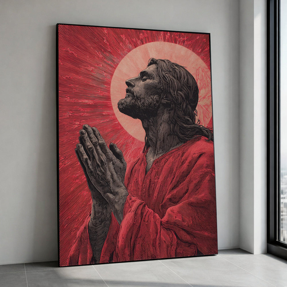 Prayerful Jesus Radiant Halo Canvas Print, Spiritual Faith Wall Art