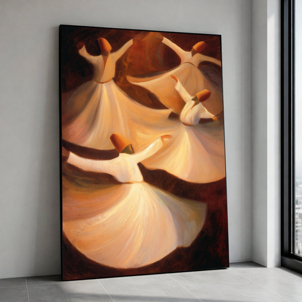 Whirling Dervishes Dance Canvas, Spiritual Sufi Abstract Art, Mystical Flow Print