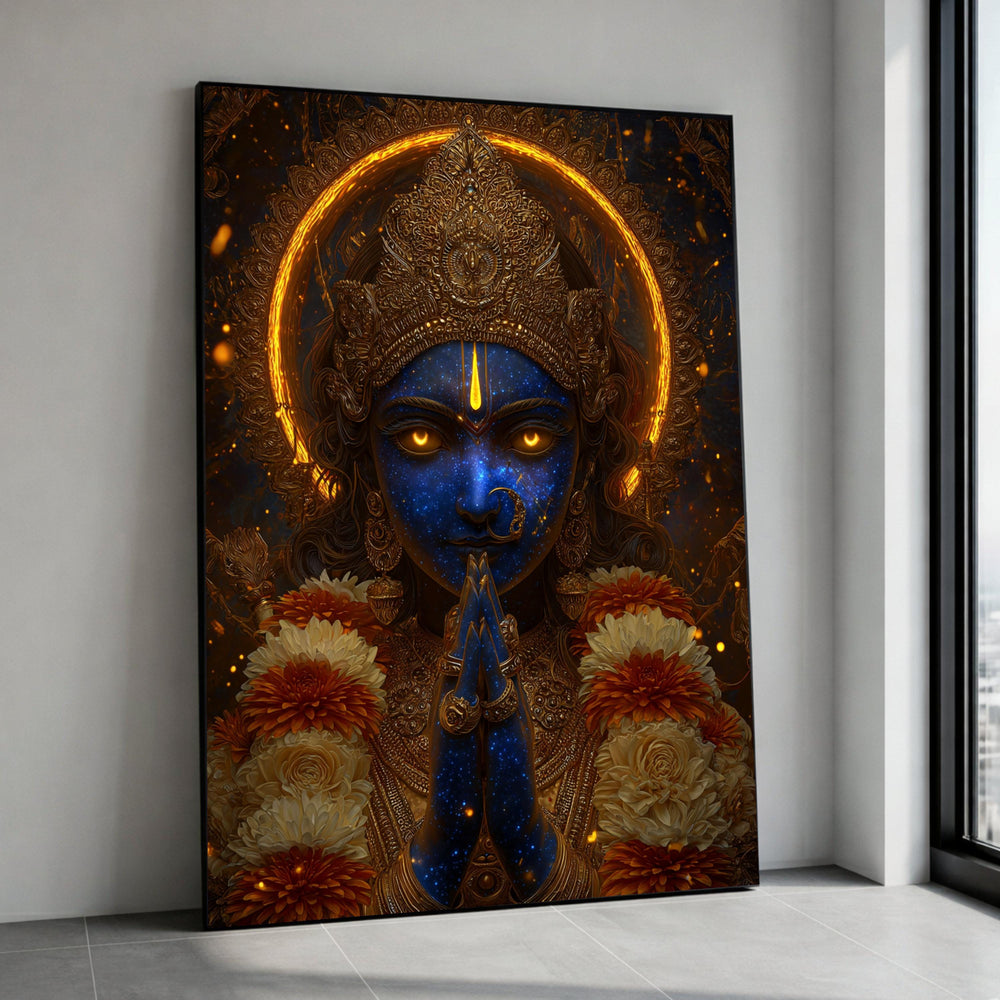 Cosmic Krishna Canvas Print, Blue Starry Deity Art, Hindu Spiritual Wall Decor