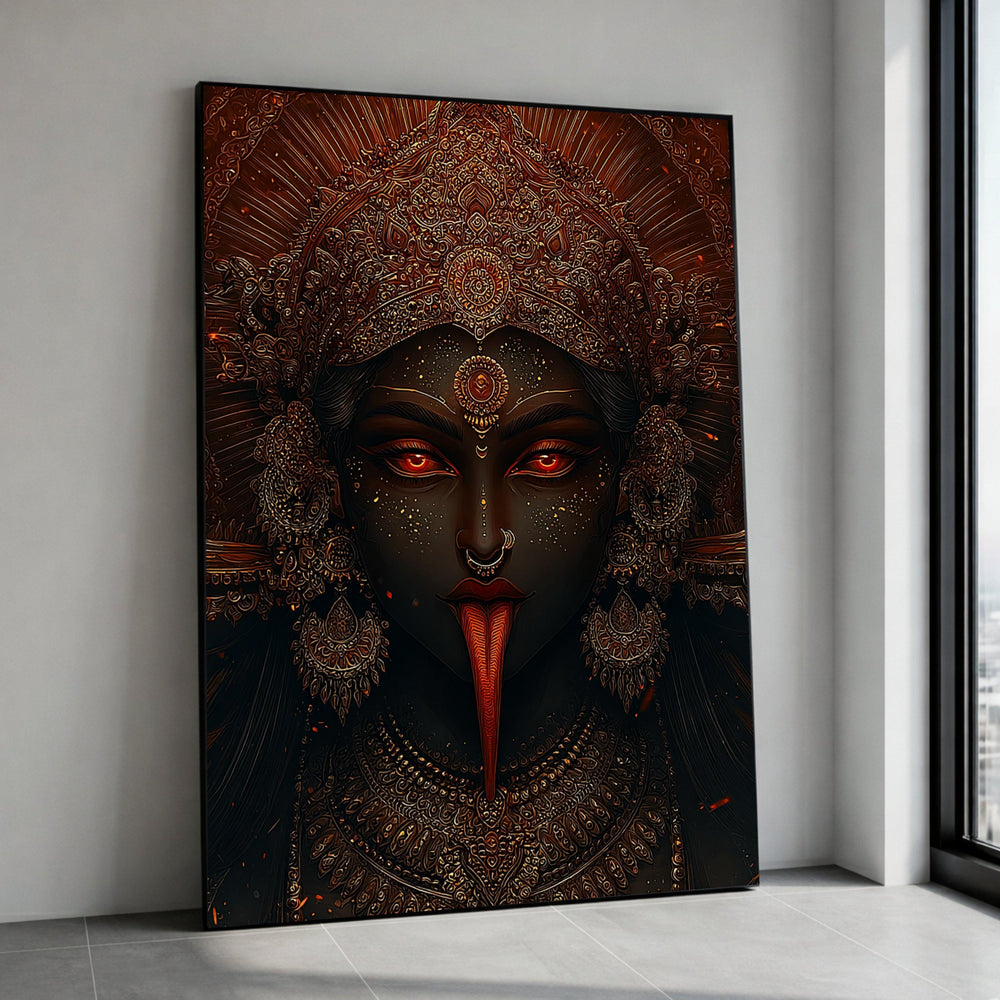 Dark Goddess Kali Portrait Canvas Print, Indian Mythology Wall Art, Ethnic Spiritual Decor