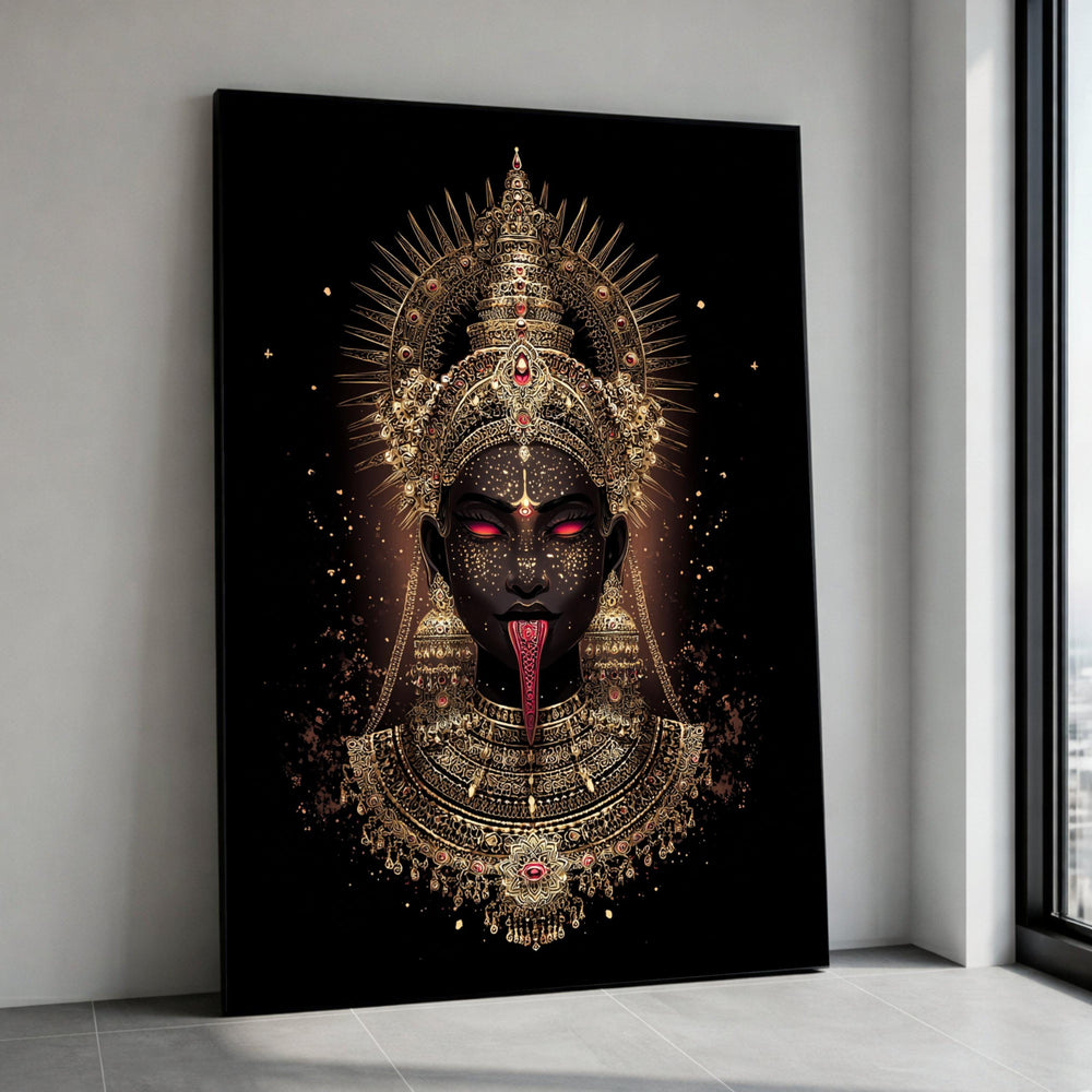 Dark Goddess Kali Canvas Print, Mystical Hindu Deity Art, Ornate Jewelry, Spiritual Home Decor