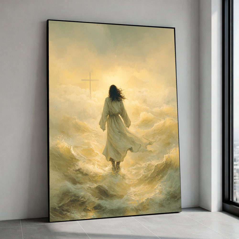 Jesus Walking on Water Canvas Print, Spiritual Christian Faith Art