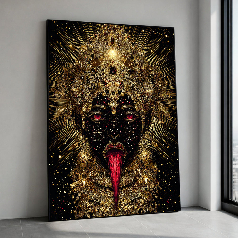 Golden Goddess Canvas Art, Dark Fantasy Spiritual Portrait, Ethnic Bohemian Print