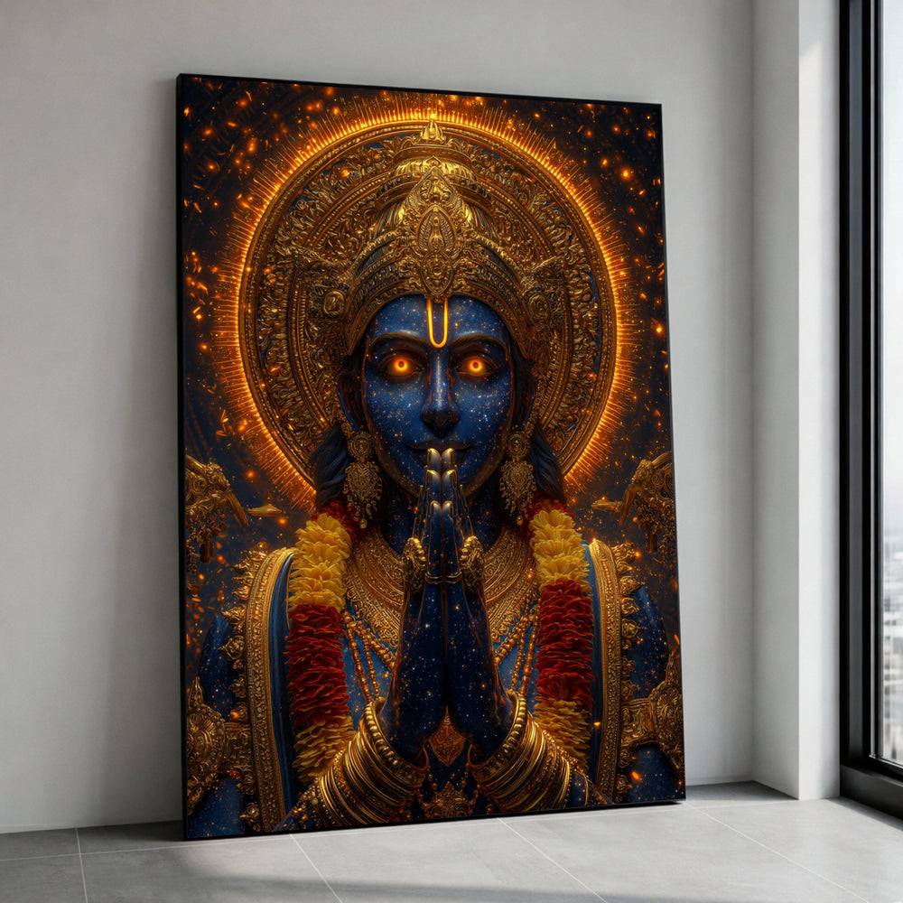 Divine Krishna Cosmic Canvas Art, Gold Embellished Hindu God Wall Decor