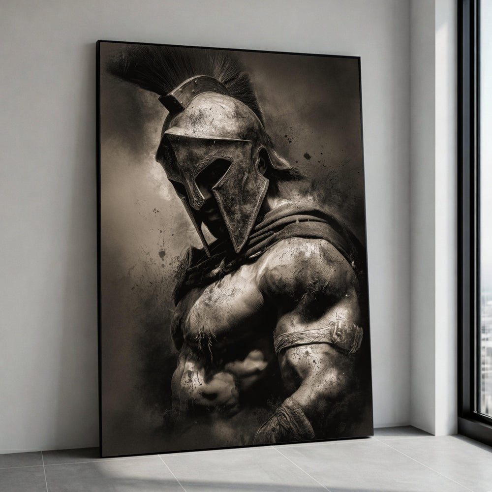 Spartan Warrior Canvas Art, Ancient Greek Soldier Wall Decor, Battle-Ready Armor Print