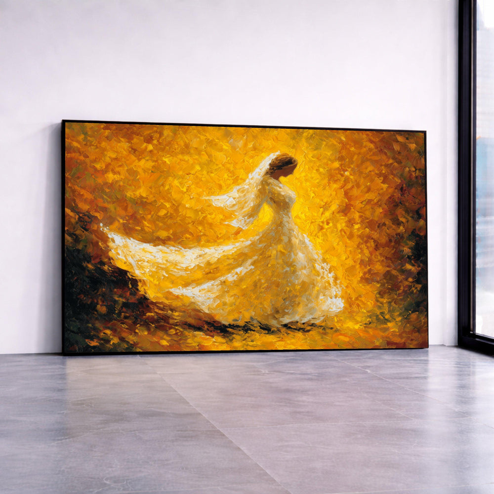 Golden Abstract Bride Canvas Print, Romantic Wedding Impasto Wall Art