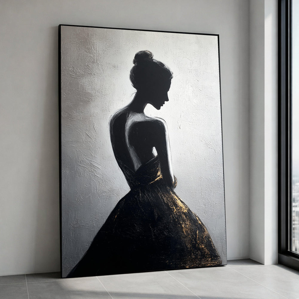 Black Gold Woman Silhouette Canvas Art, Elegant Female Figure Painting