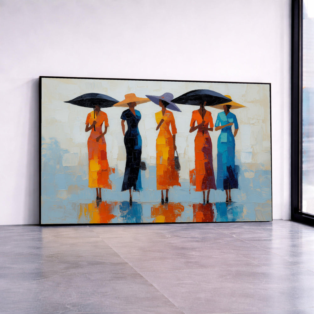 Abstract Women Hats Umbrellas Canvas Art, Colorful Modern Fashion Painting Print