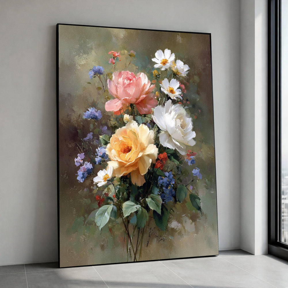 Elegant Floral Bouquet Canvas Wall Art, Romantic Roses Painting, Classic Flower Canvas, Home Decor Art Print, Nature Wall Canvas Print Art