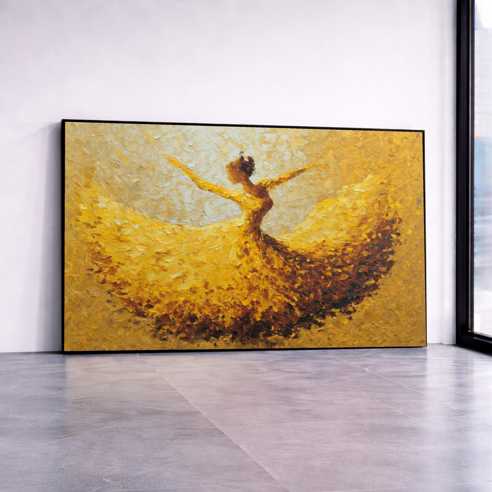 Graceful Yellow Ballet Dancer Canvas, Abstract Impasto Painting, Dance Wall Art, Modern Home Decor, Canvas Art, Ready to Canvas Print Art
